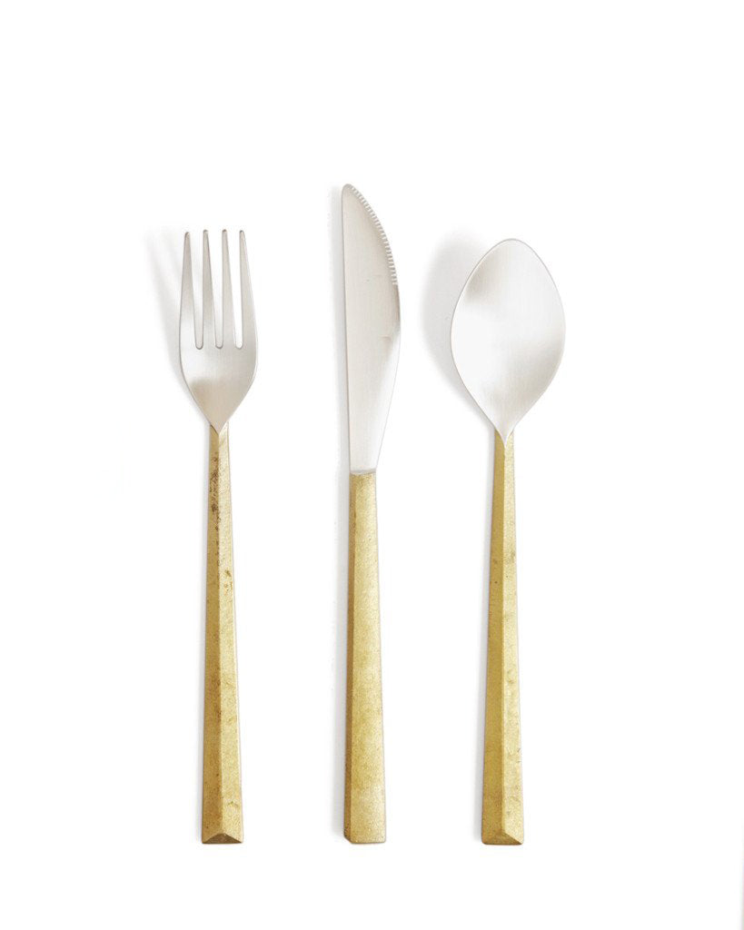 White and Brassy Gold Kitchen Utensils Set with Holder