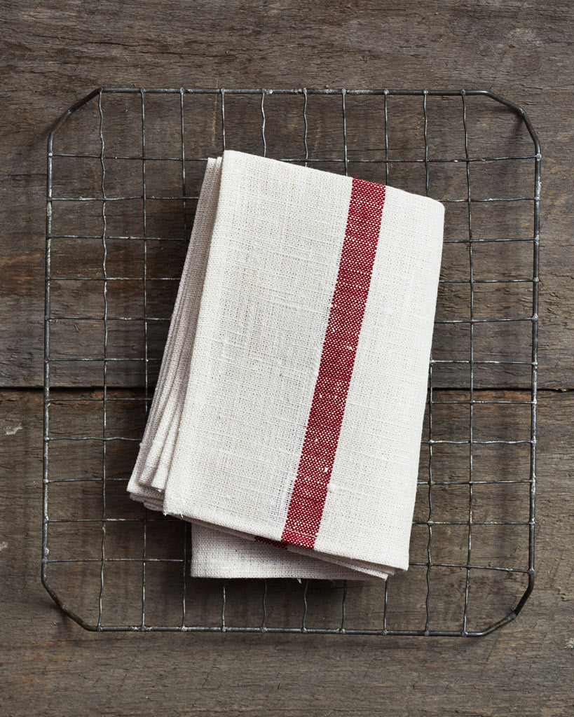 Thick Linen Kitchen Cloth - White with Red Stripes – Nalata Nalata