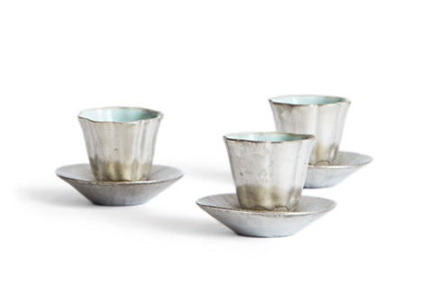 Silver Blue Lined Teacup and Saucer