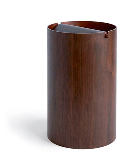 Walnut Paper Waste Basket with Lid - Large