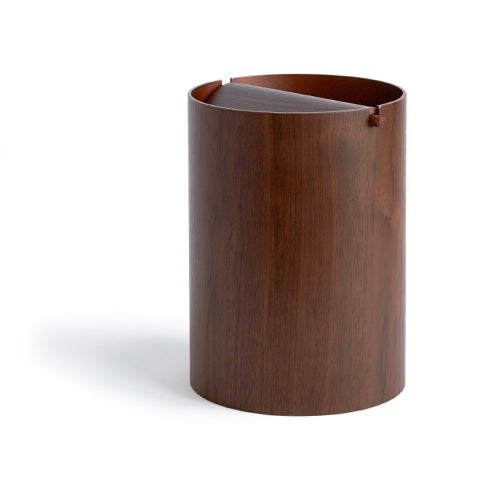 Walnut Paper Waste Basket with Lid - Small