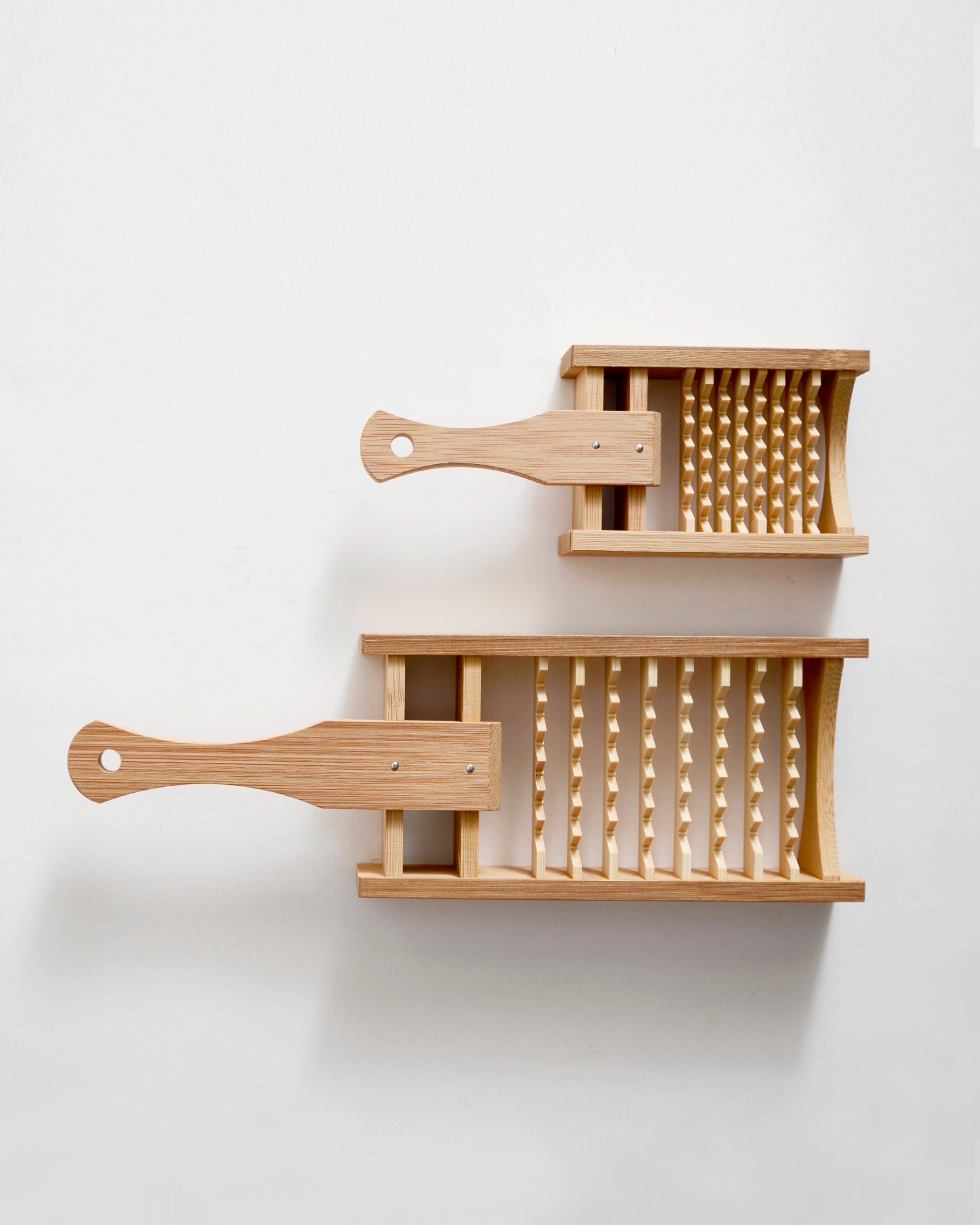 Bamboo Daikon Grater by Kohchosai Kosuga in Large and Small size on a gray background