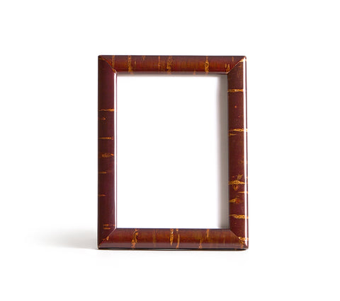 Portrait standing wooden picture frame by Denshiro in postcard size on a white background
