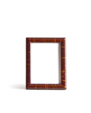 Portrait standing wooden picture frame by Denshiro in postcard size on a white background
