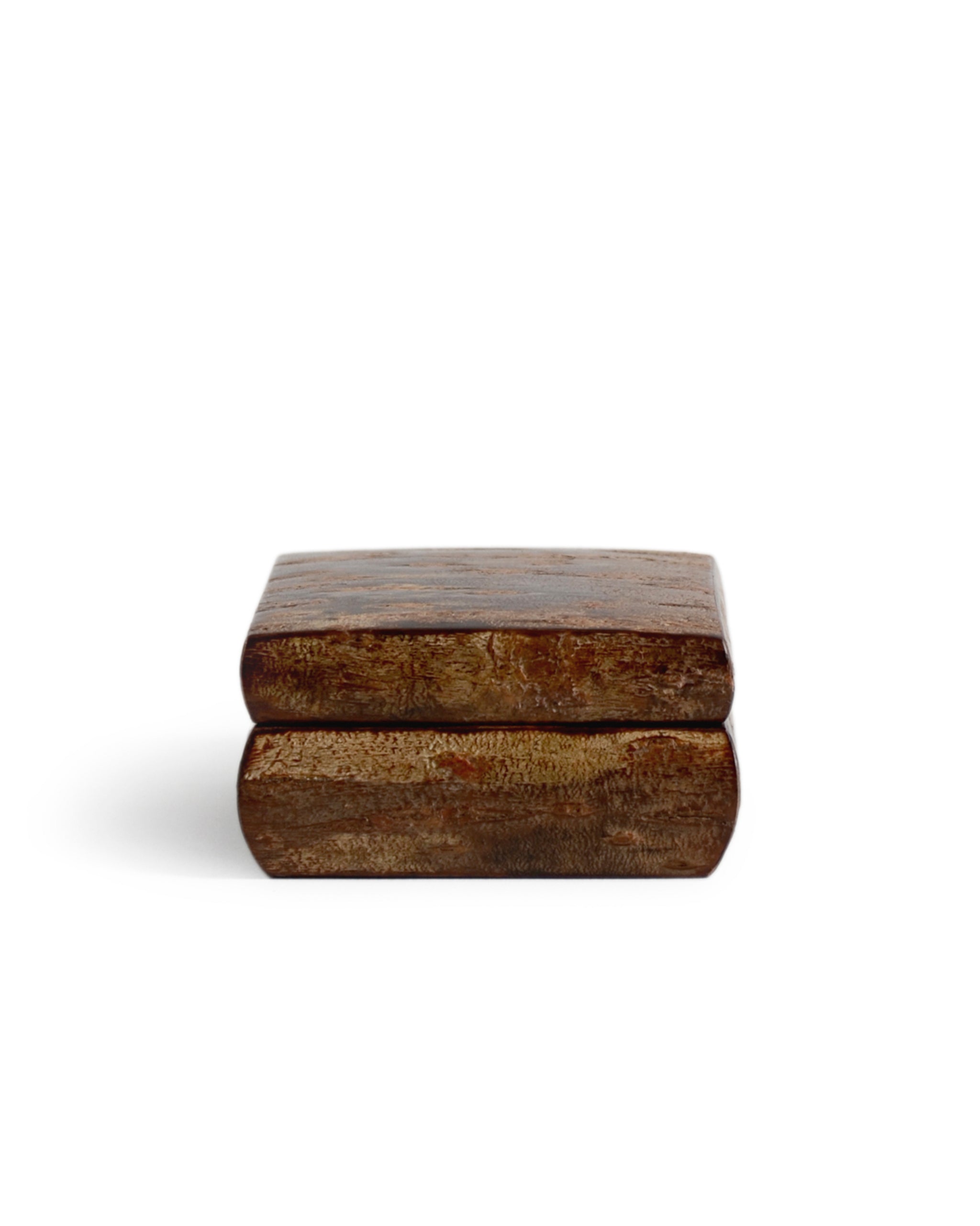 Wooden box with a textured surface by Denshiro on a white background