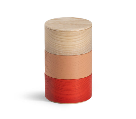 Border Three Tiered Containers - Red, Peach, Natural