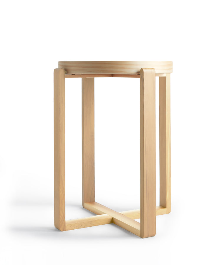 Silhouetted hinoki magewa tray table 350 against white background.