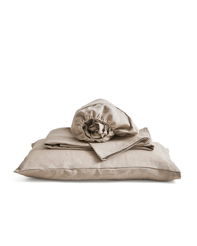 Unbleached Linen Sheet Set - Queen: 2 Pillow Cases, 1 Flat Sheet, 1 Fitted Sheet