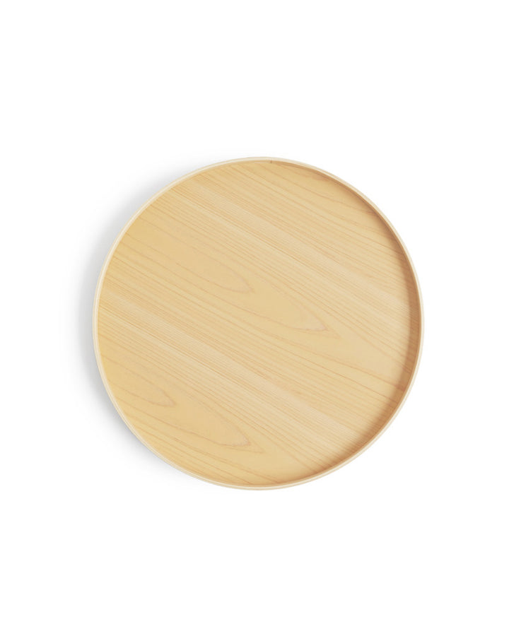 Silhouetted hinoki tray of magewa tray table 450 against white background.