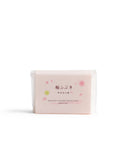 Sakura Mutenka Sekken soap against a white backdrop. Packaging in a light pink with some saturated pink and green splotches.