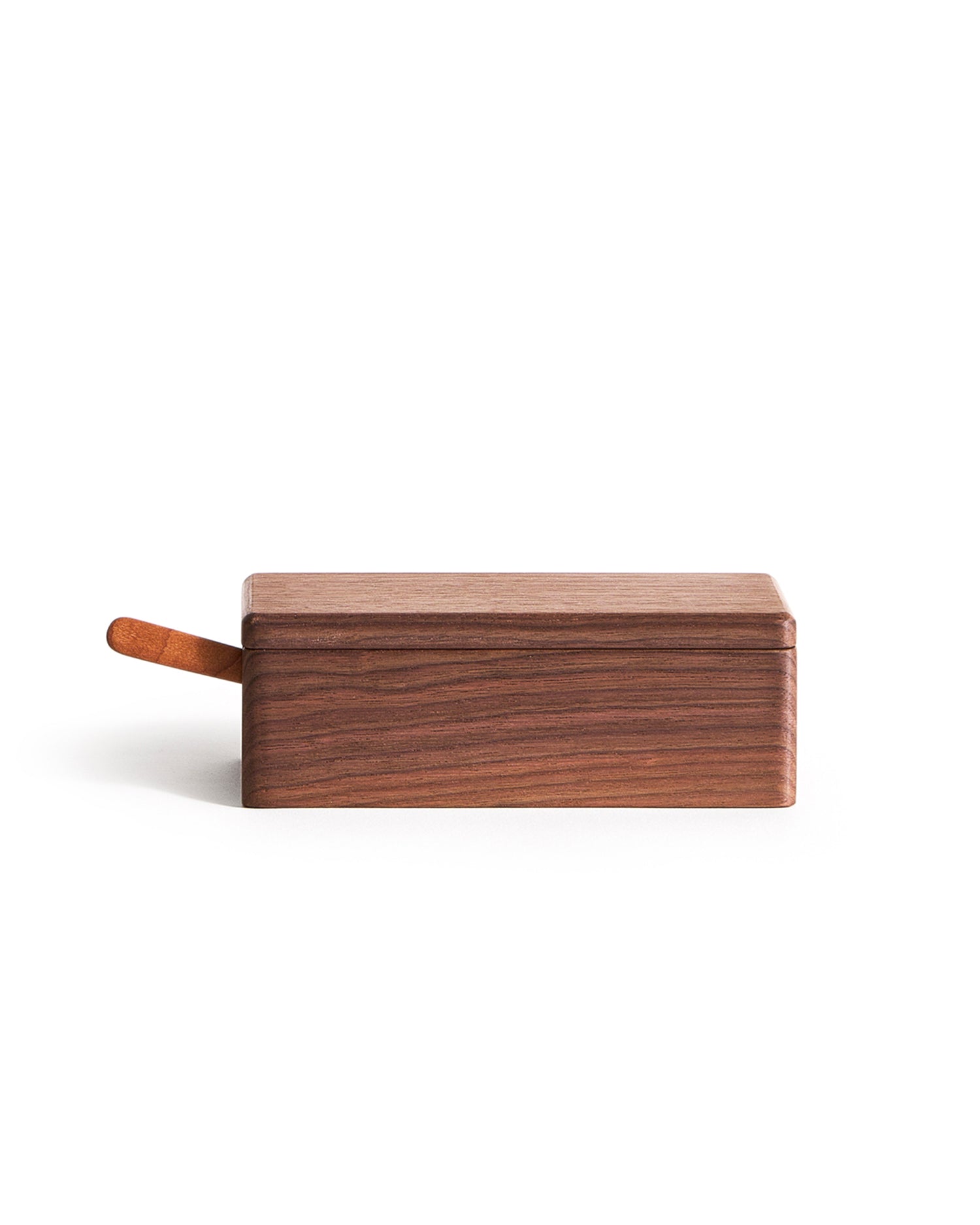 Wooden butter box with a wooden knife by Ryuji Mitani on a white background