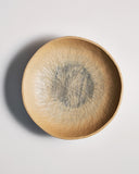 Top view of Large White Urushi Walnut Carved Bowl by Ryuji Mitani against white-gray background. Variation of brushstroke.