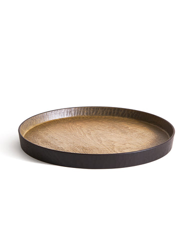 Round wooden tray with black rim by Ryuji Mitani on a white background