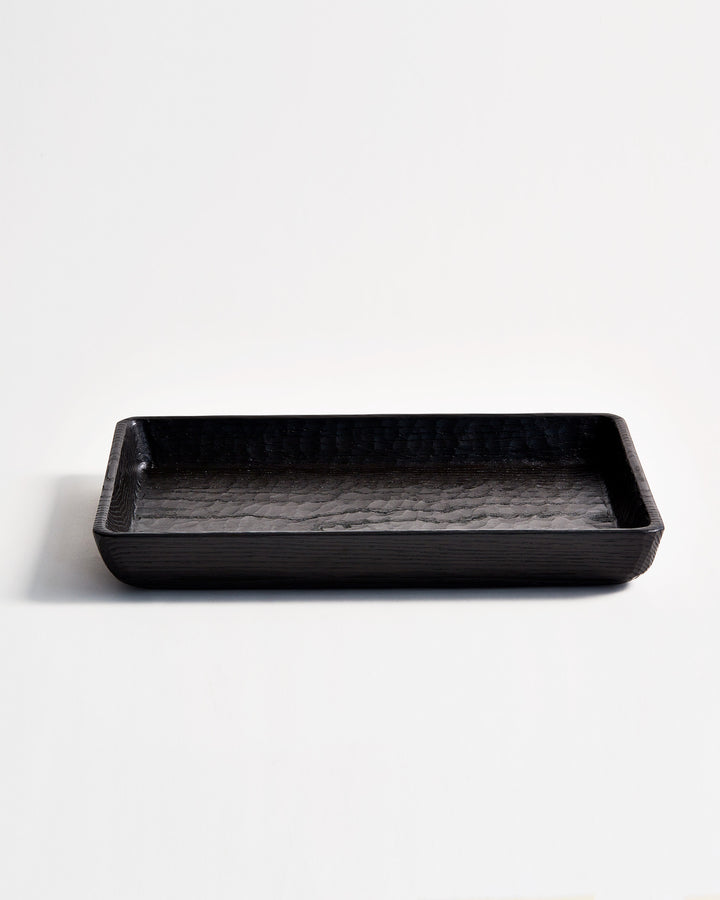 Front view of Noir Chestnut Wood Vat by Ryuji Mitani against white-gray background.