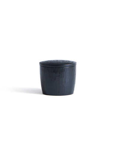 Black small wooden cup with lid by Ryuji Mitani on a white background