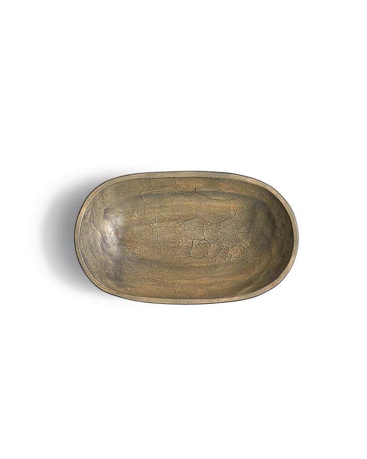 Top horizontal view of Small Shallow Usuzumi Oval Bowl by Ryuji Mitani against white background. Variation of brushstroke.