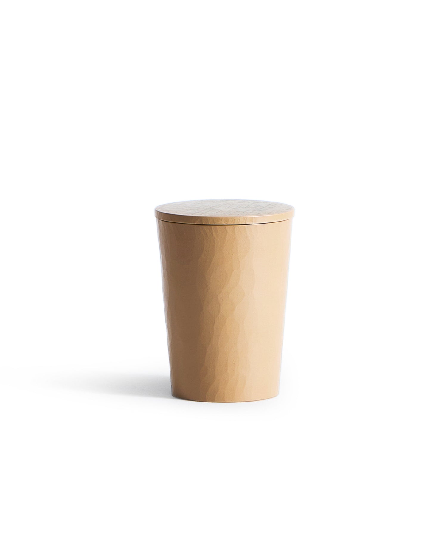 Wooden cup with lid by Ryuji Mitanion a white background