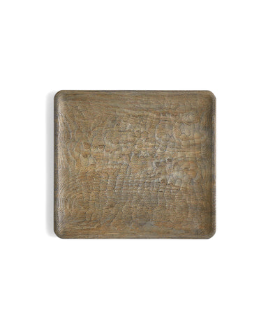 Zoomed out top view of Usuzumi Square Plate with Chestnut Wood by Ryuji Mitani against white background.
