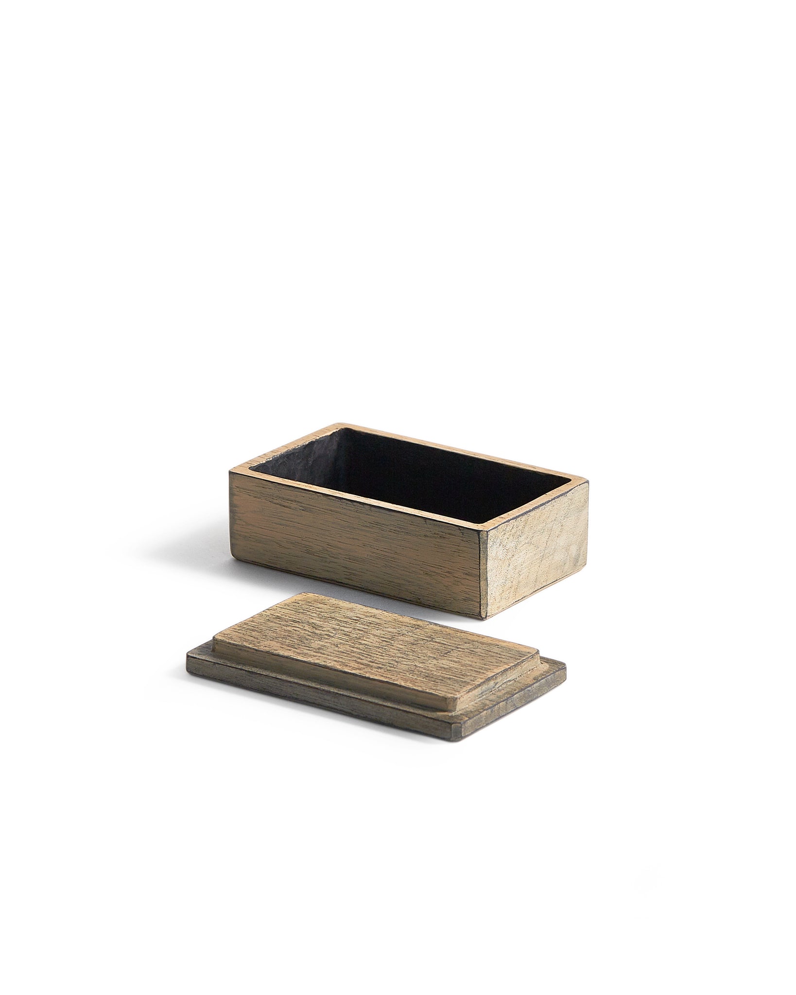 Angled top view of open Usuzumi Thin Lid Box by Ryuji Mitani against white background.