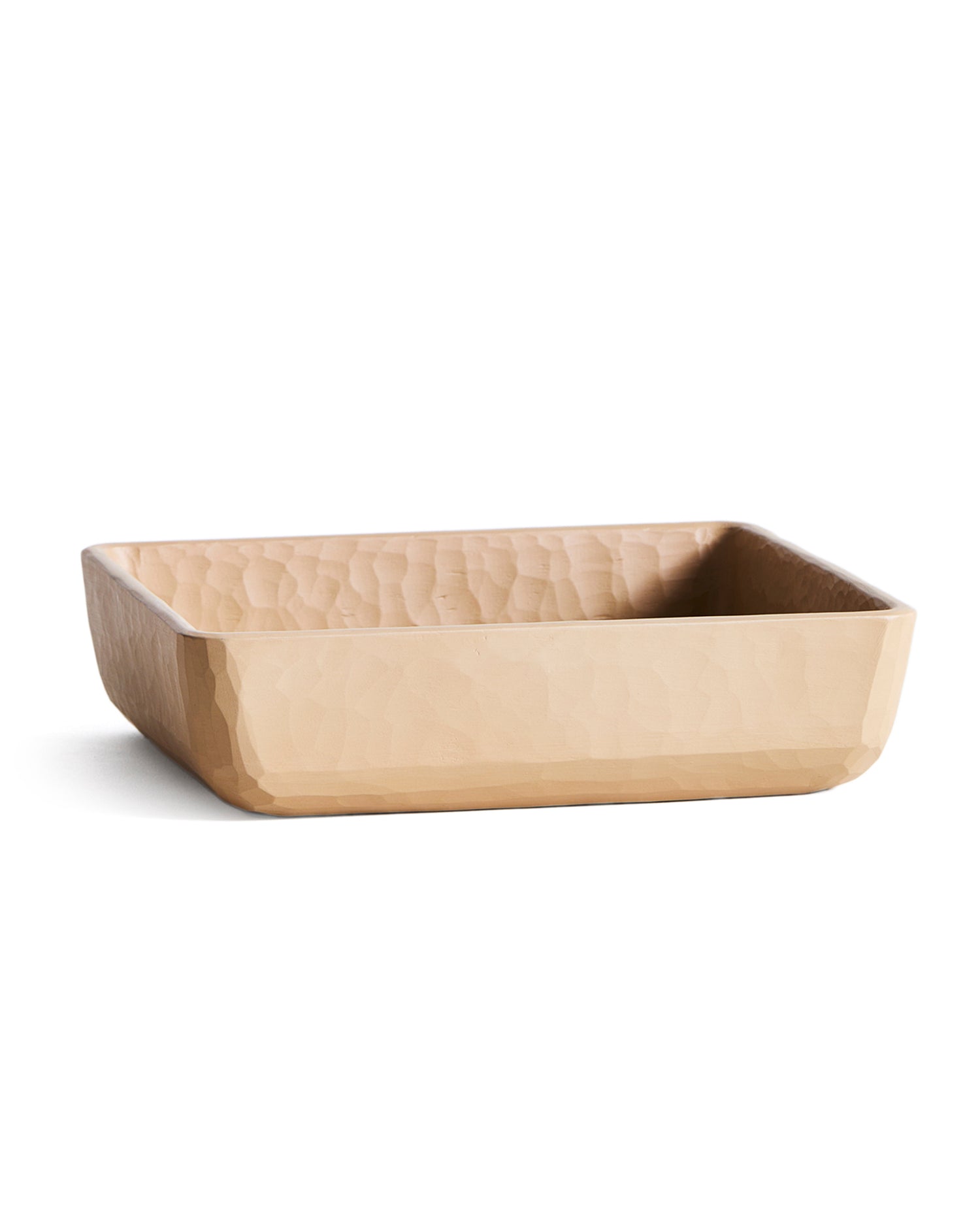 Beige wooden square container by Ryuji Mitani on a white background