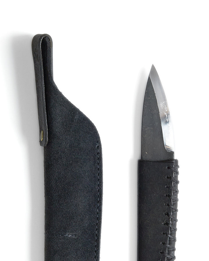 Sarutake Black Leather sheath iron camping knife designed by Osamu Saruyama