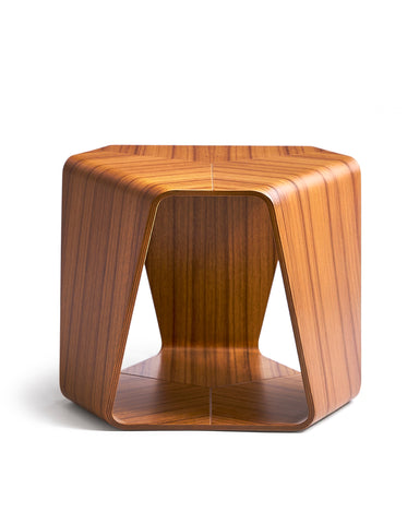 Up-close of a wooden stool by Tendo Mokko