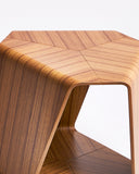 Up-close of a wooden stool by Tendo Mokko