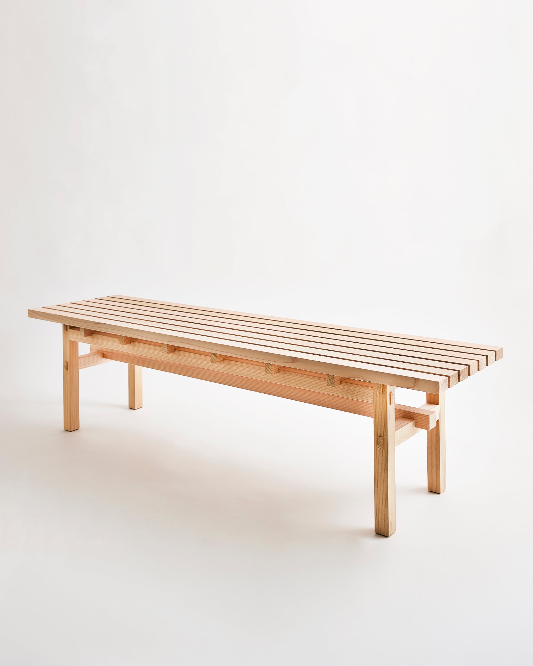 Cedar Wood Bench by Time and Style on a gray background