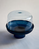 Top view of the reclaimed blue comport and dome. Comport is dark blue and dome is light clear blue.