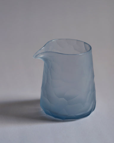 Light blue reclaimed blue one lipped pitcher. 