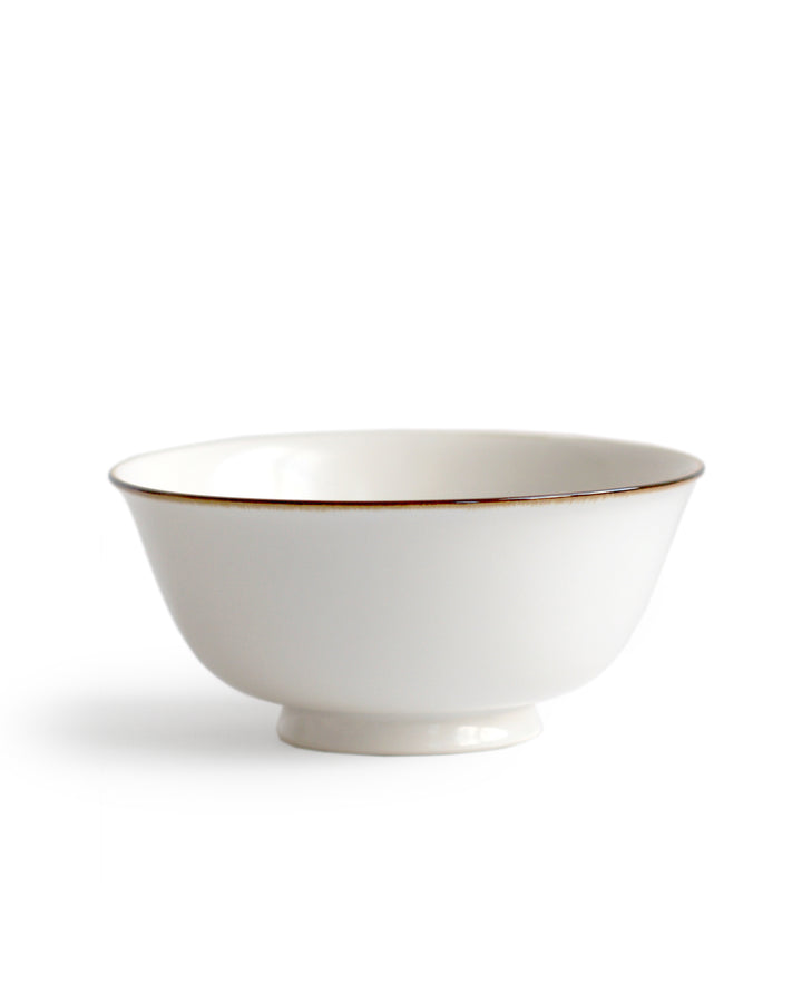 Porcelain white with brown rim Noodle Bowl by Jicon