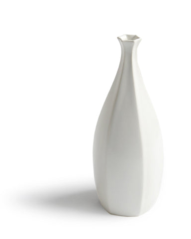 Silhouetted Rokkaku-bin Vase against white background.