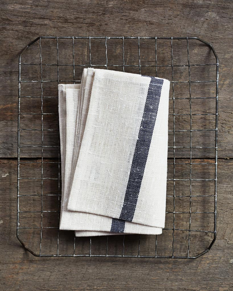 Thick Linen Kitchen Cloth - White with Navy Stripes