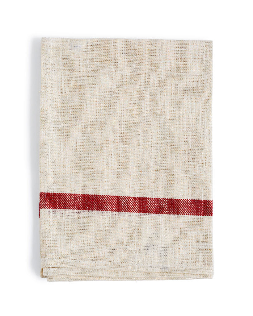 Thick Linen Kitchen Cloth - White with Red Stripes