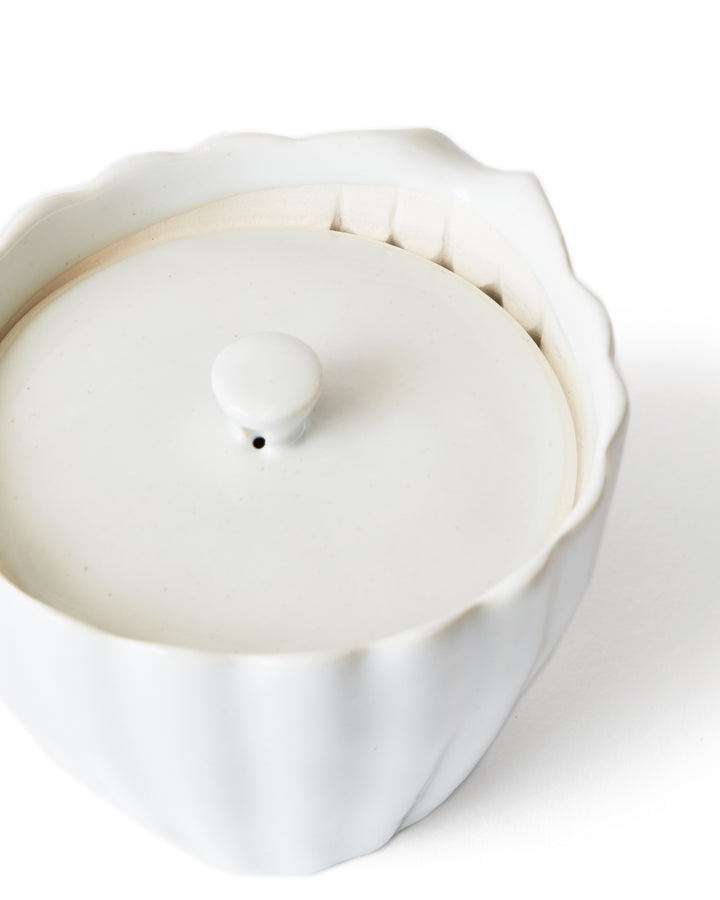 Detail of strainer from above with lid of Chrysanthemum Teapot