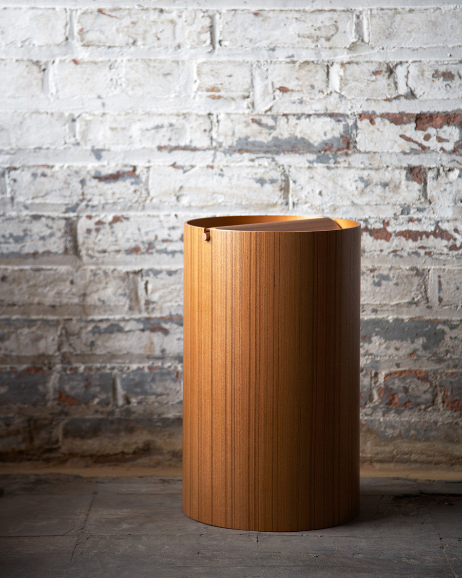 Teak Paper Waste Basket with Lid - Large