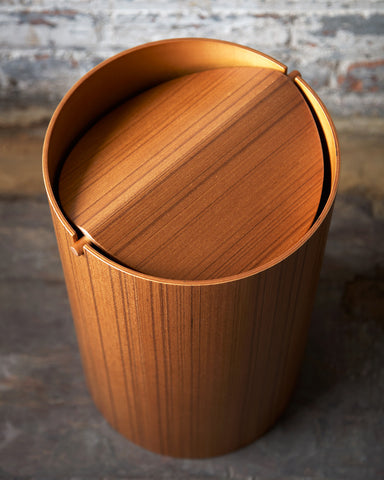 Teak Paper Waste Basket with Lid - Large