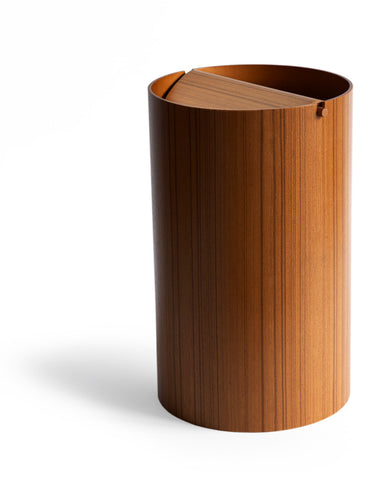 Teak Paper Waste Basket with Lid - Large