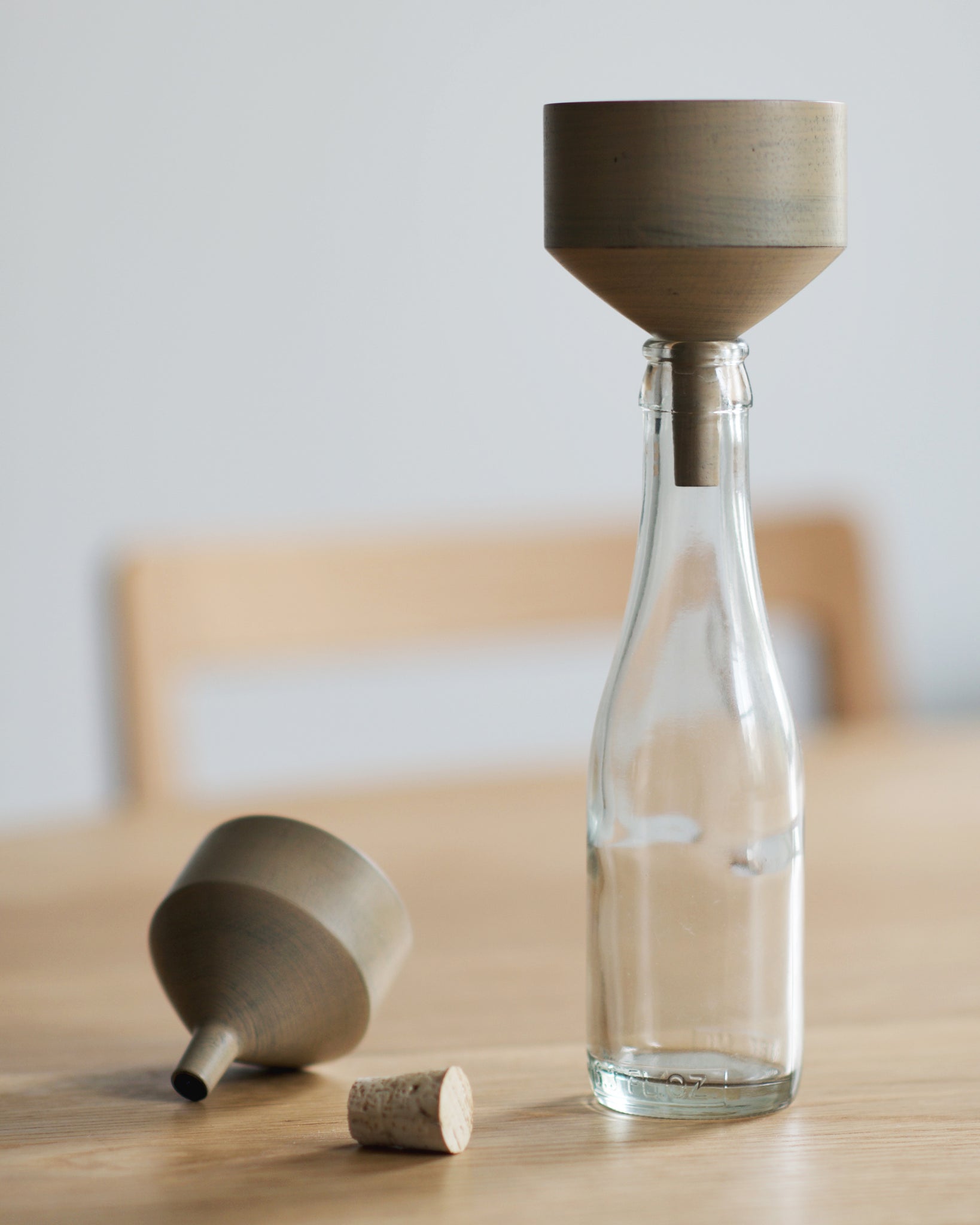 Ryuji Mitani Wooden Urushi Funnel Large in Glass Bottle