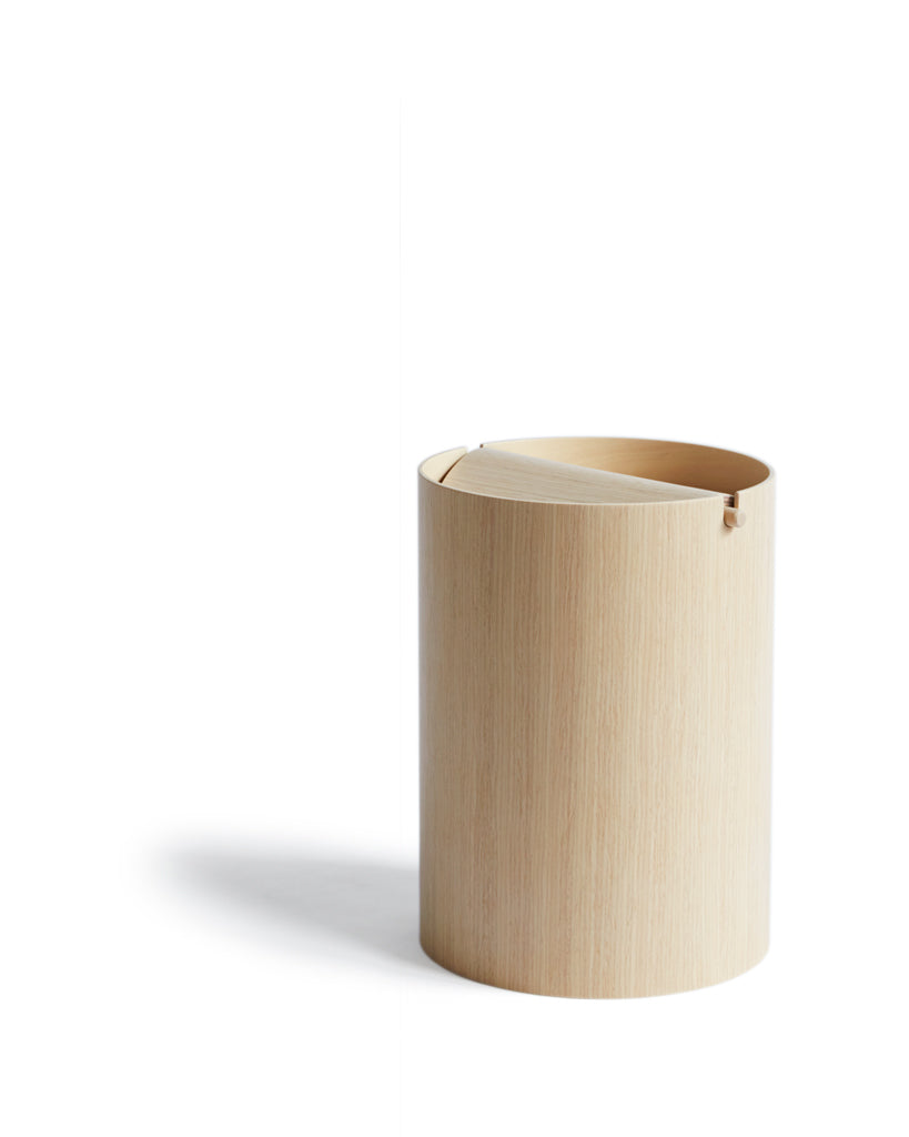 White Oak Paper Waste Basket with Lid - Small