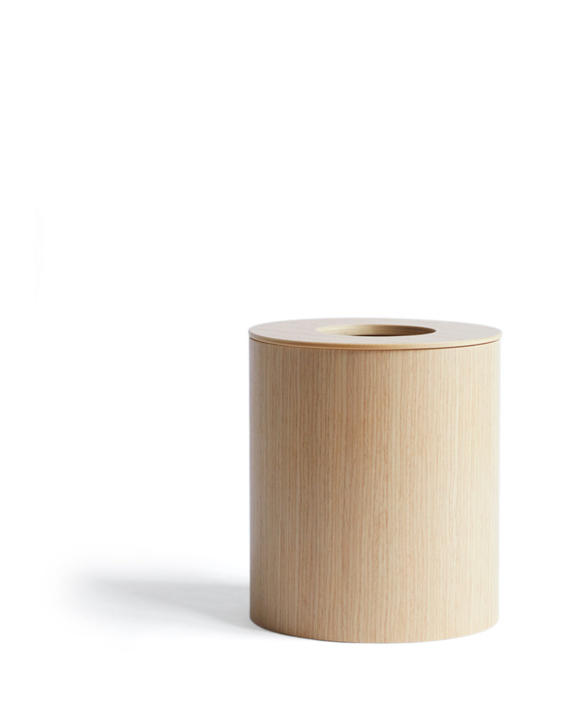 White Oak Paper Waste Basket with Cutout Lid