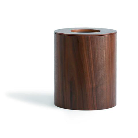 Walnut Paper Waste Basket with Cutout Lid