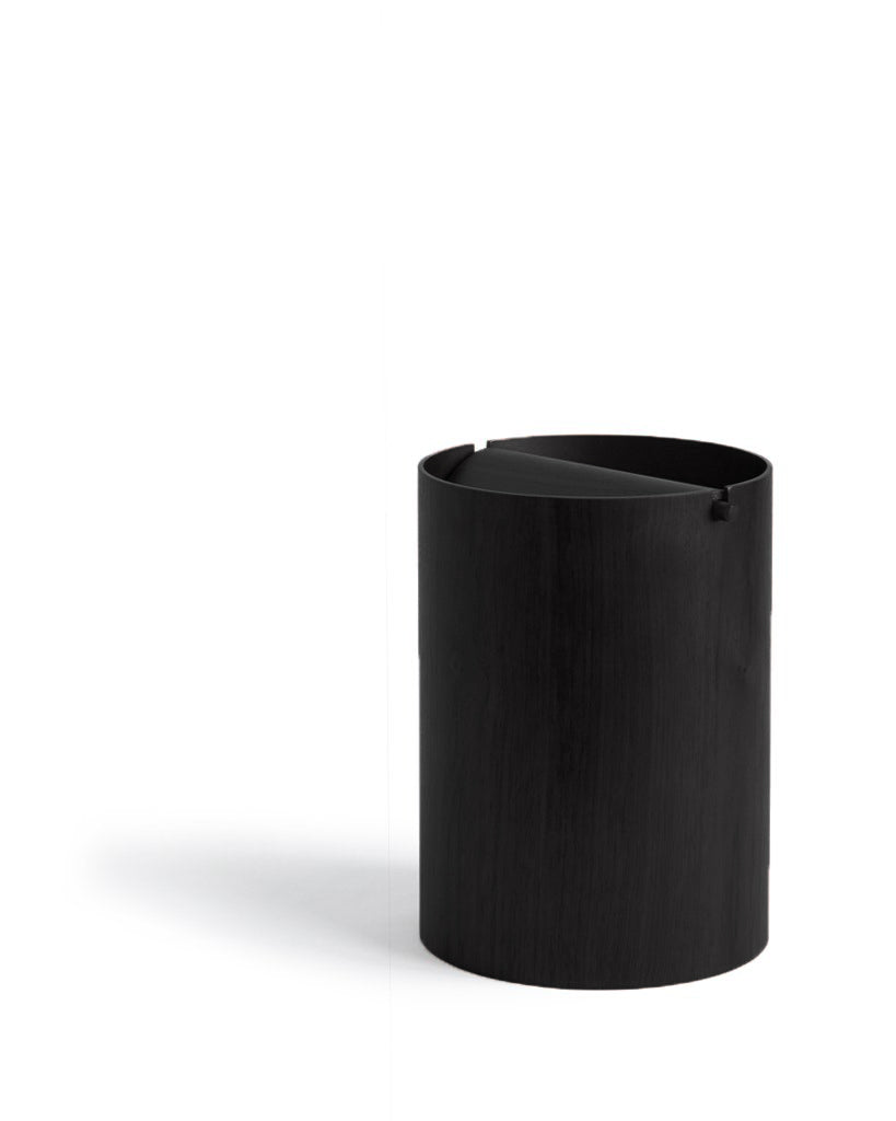Black Ash Paper Waste Basket with Lid - Small