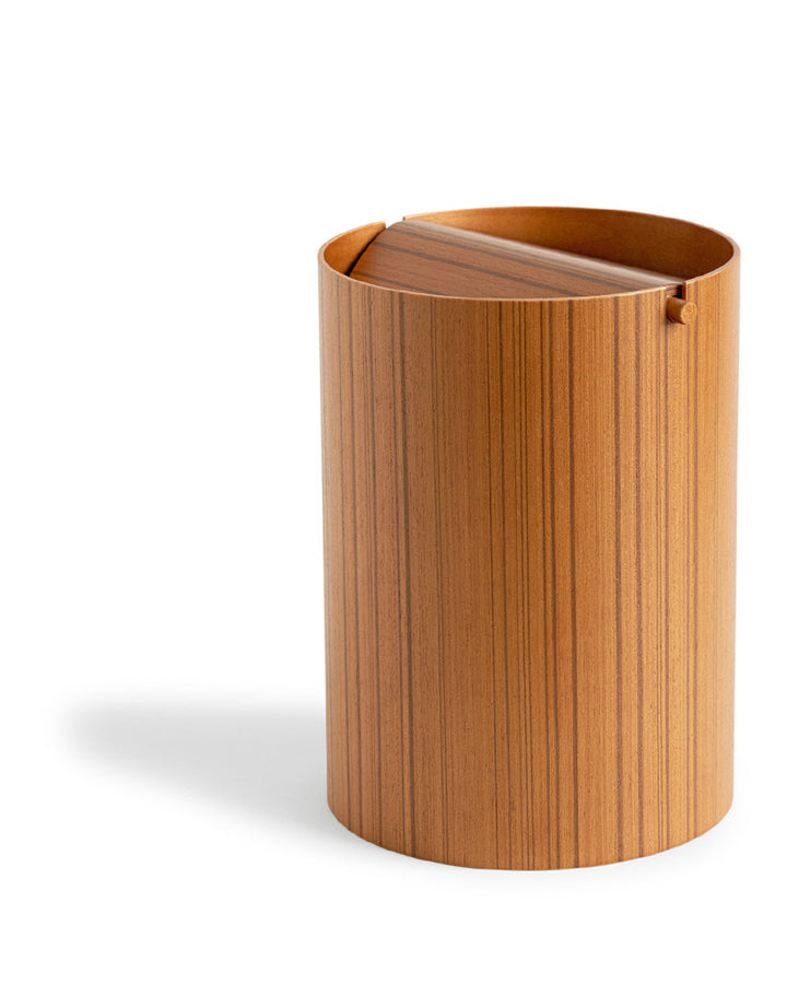 Teak Paper Waste Basket with Lid - Small