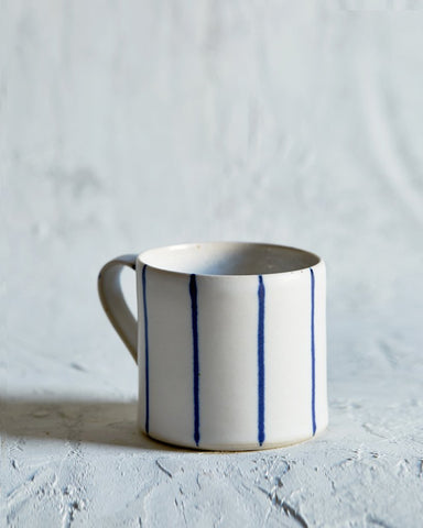 Striped Coffee Cup - White, Thin Blue (OUT OF STOCK)