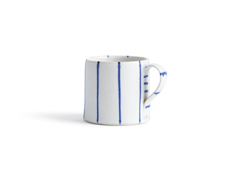 Striped Coffee Cup - White, Thin Blue (OUT OF STOCK)