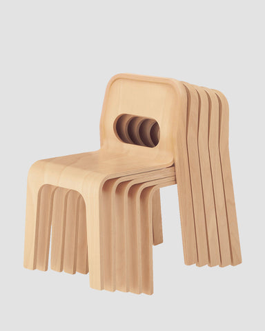 An image of five hollie children's chair stacked on top of each other.