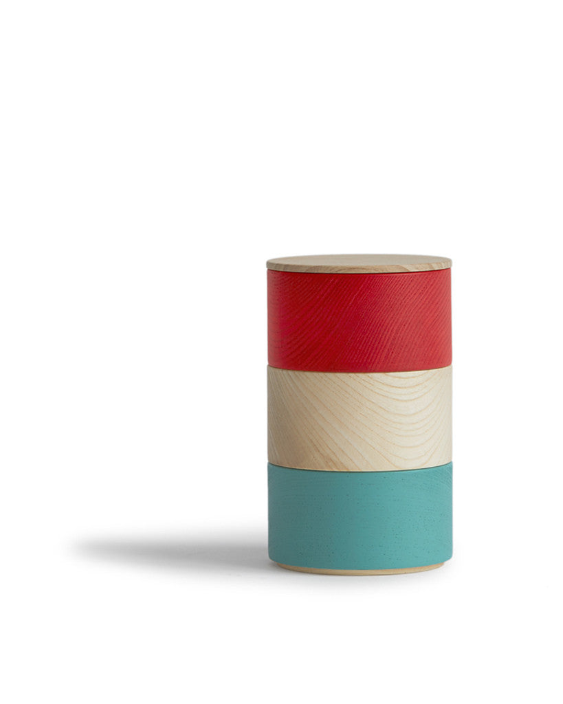 Border Three Tiered Containers - Turquoise, Natural, Red (OUT OF STOCK)